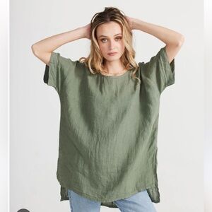 Terzo Millennio Womens Green Linen Top Medium Italy